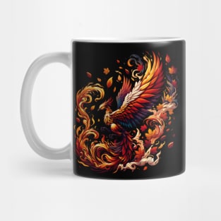 Phoenix Rising from Autumn Leaves Illustration Artwork Mug